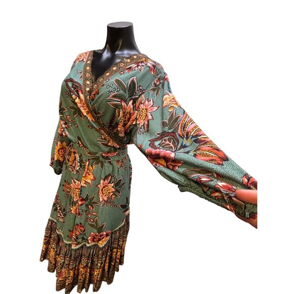 Farm For Anthropologie Wrap Dress Teal Multi XL - Picture 5 of 9